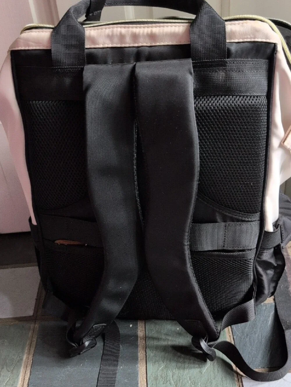 Nylon Two-Tone Travel Backpack Tote - White & Black